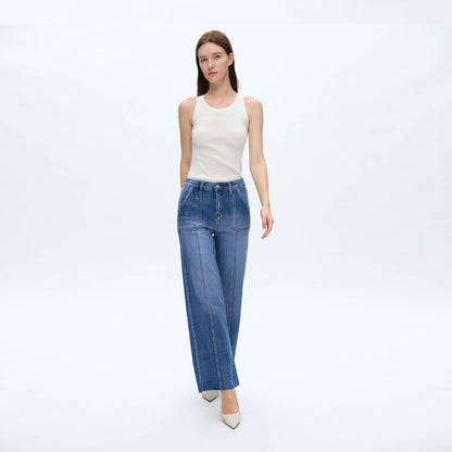 BAYEAS - HIGH RISE RELAXED STRAIGHT JEANS WITH RAW HEM
