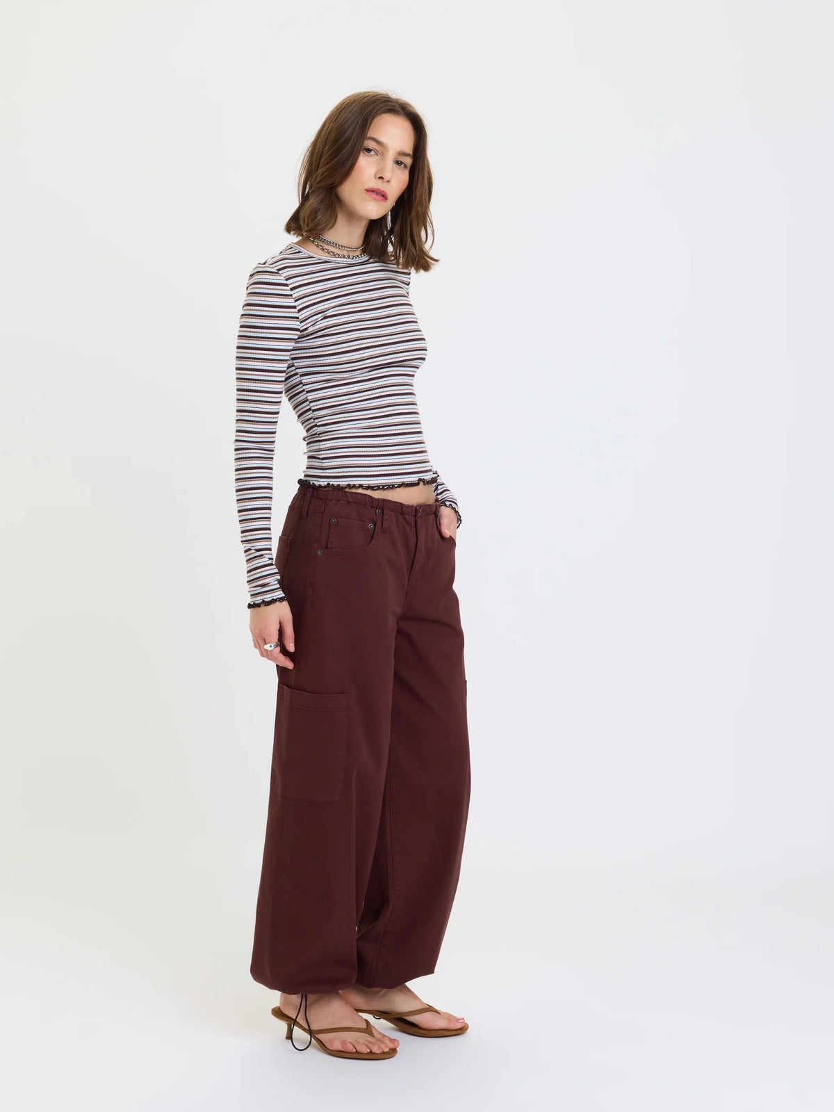 Daze Mirage Mid-Rise Cargo Harem Pants - Cherry Cola