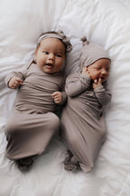 Three Little Tots - Harbor Mist Taupe Knotted Gown