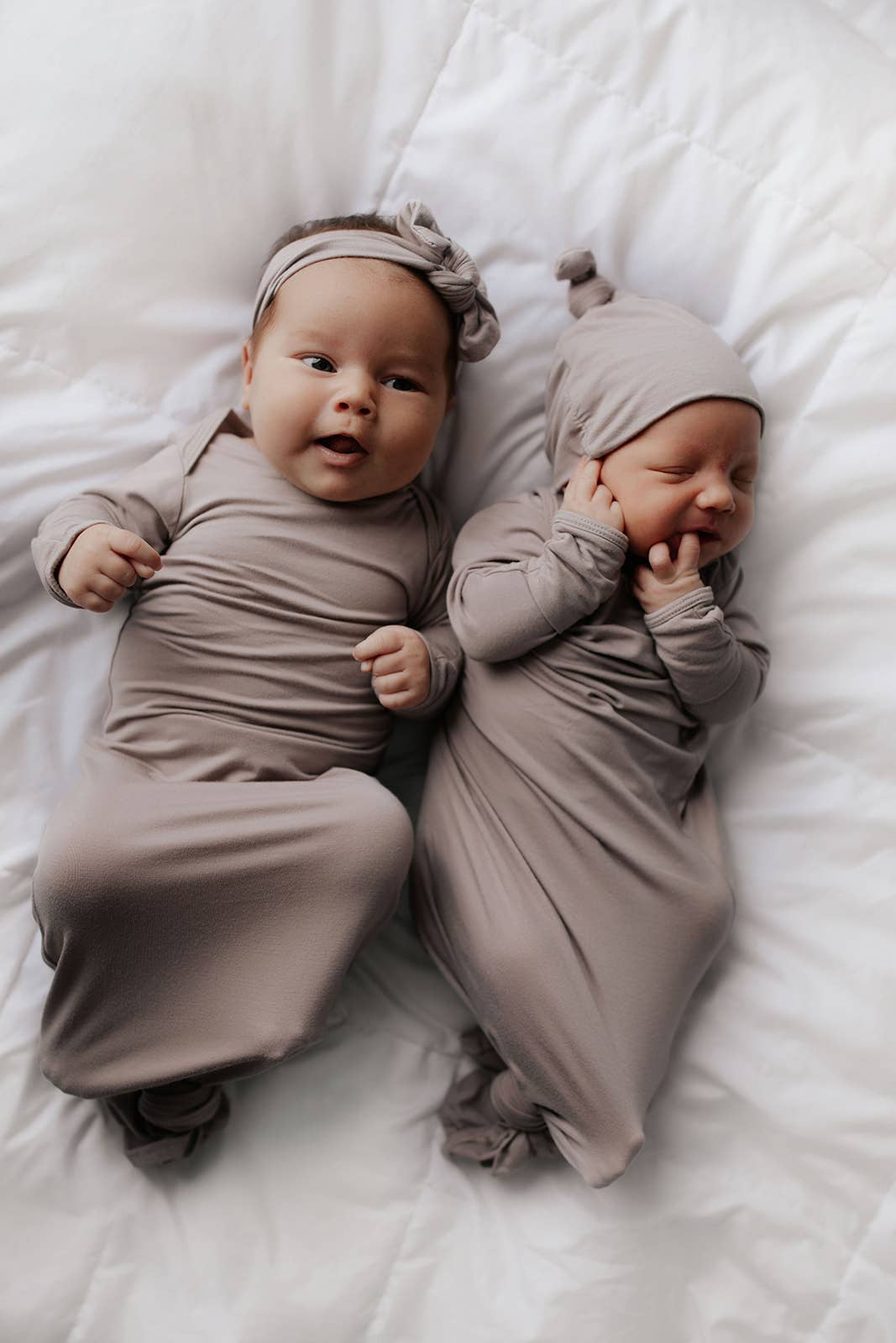 Three Little Tots - Harbor Mist Taupe Knotted Gown