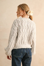 MIOU MUSE - SCALLOP EDGE CABLE KNIT CARDIGAN