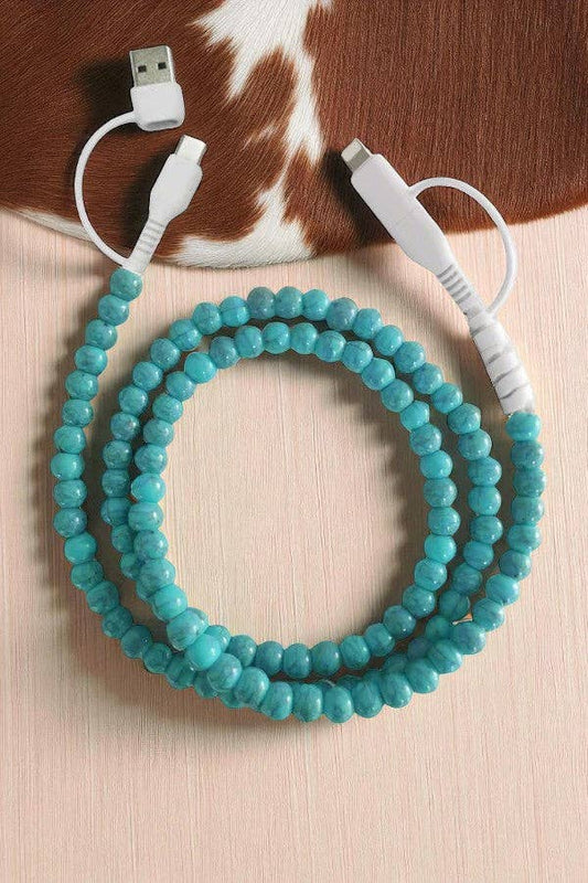 Nash Grey - Updated Turquoise Beaded Cord Phone Charger