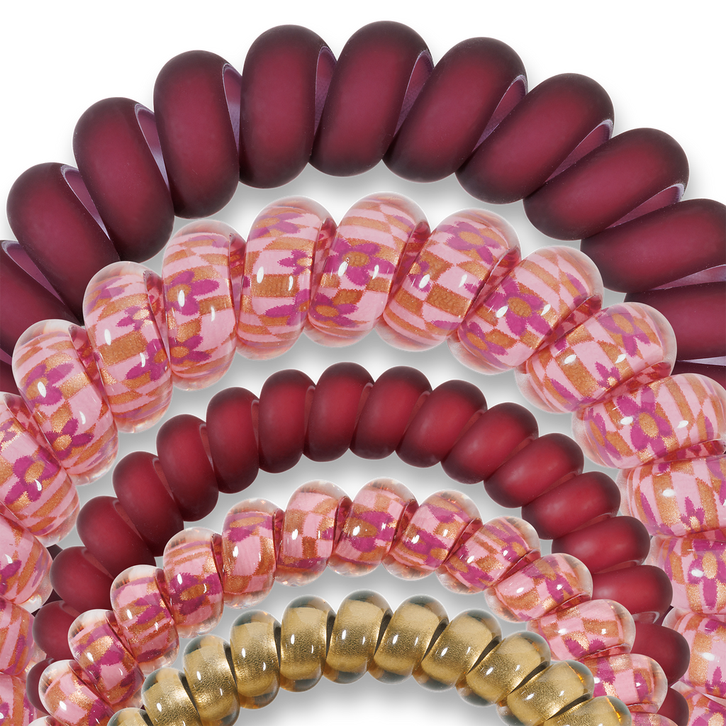 TELETIES - Spiral Hair Coils | Mixed Pack | Burgundy Bliss Hair Ties