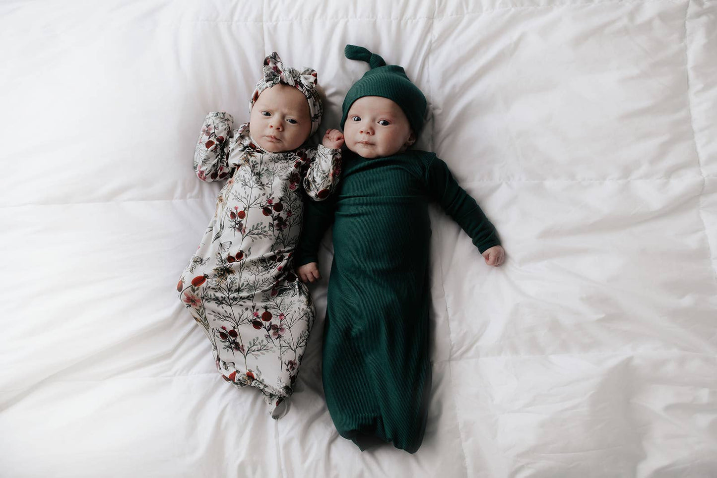 Three Little Tots - Forest Green Ribbed Knotted Newborn Baby Gown Sleepwear