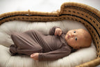 Three Little Tots - Cocoa Brown Ribbed Knotted Newborn Baby Gown sleepwear