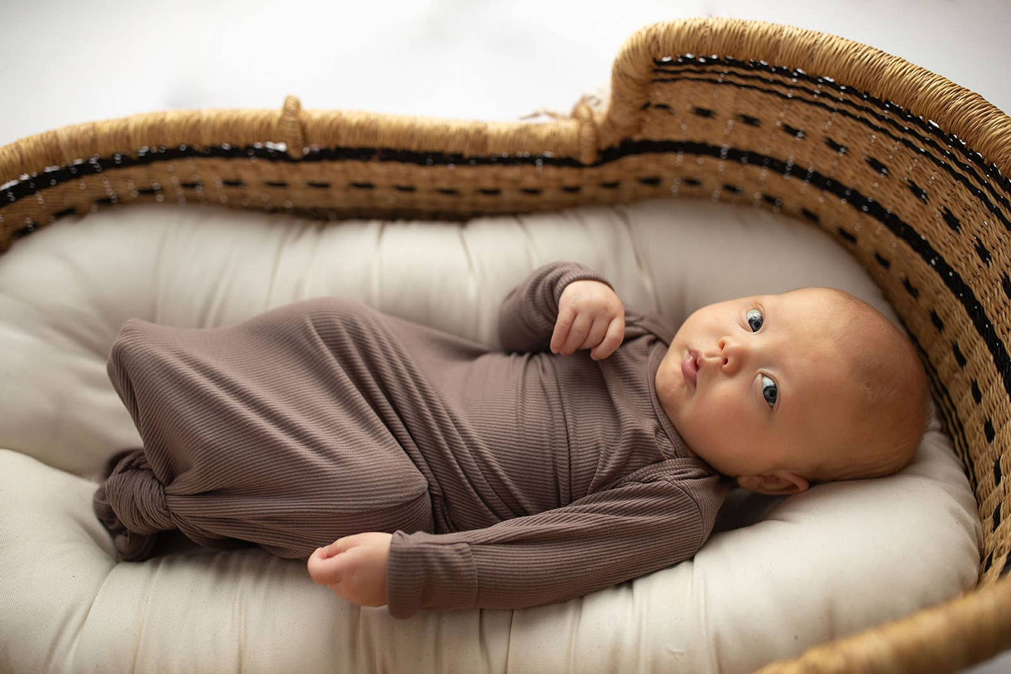 Three Little Tots - Cocoa Brown Ribbed Knotted Newborn Baby Gown sleepwear