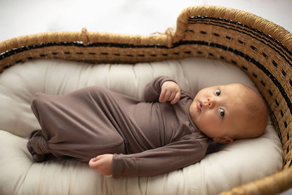 Three Little Tots - Cocoa Brown Ribbed Knotted Newborn Baby Gown sleepwear