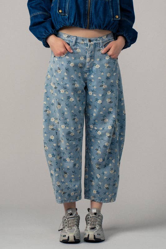 Urban Daizy - Floral Print Relaxed Fit Denim Pants