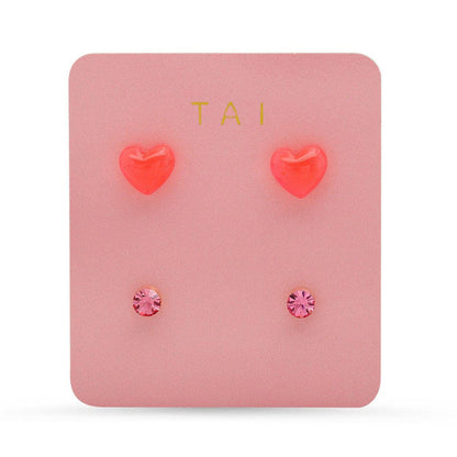 Tai Jewelry - Set of 2 - Heart and Round Studs