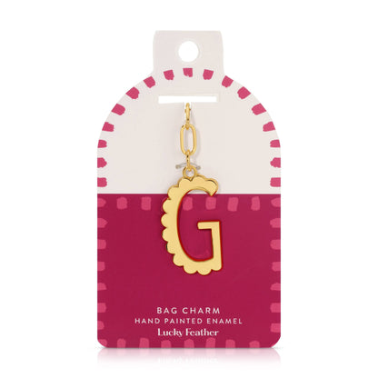 Lucky Feather - Enamel Bag Charm / Keychain - Letter - G
