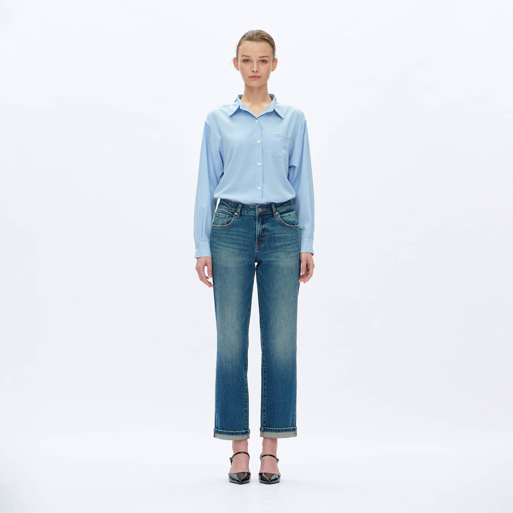 BAYEAS - MID RISE STRAIGHT JEANS WITH FINISHED HEM