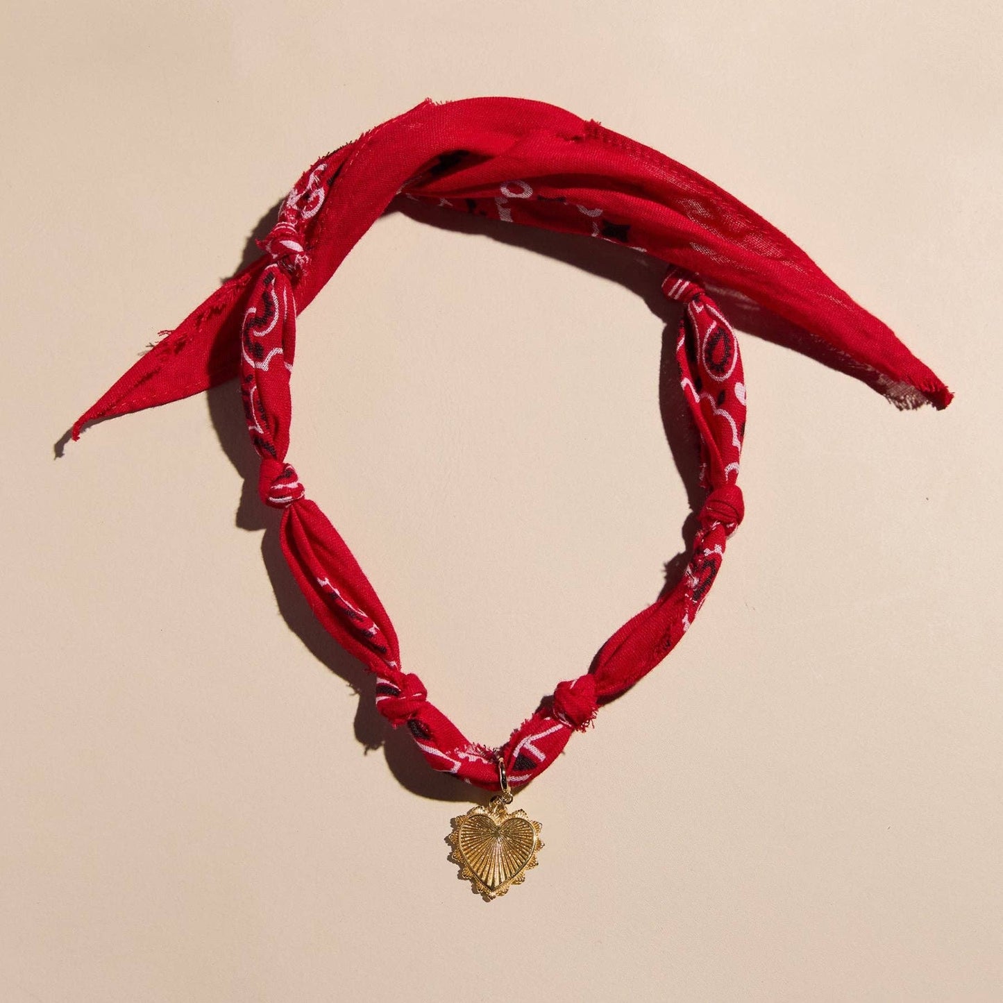 Nickel and Suede - Red Bandana Necklace - Gold Sunburst