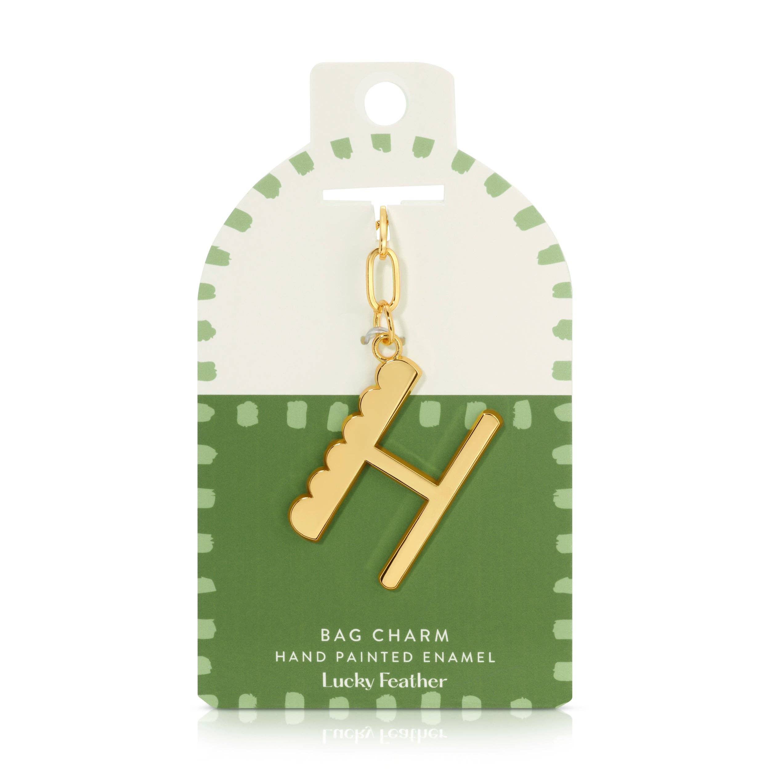 Lucky Feather - Enamel Bag Charm / Keychain - Letter - H