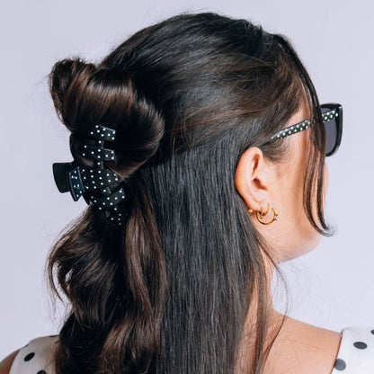 TELETIES - Classic Black Polka Dot Party Medium Claw Clip