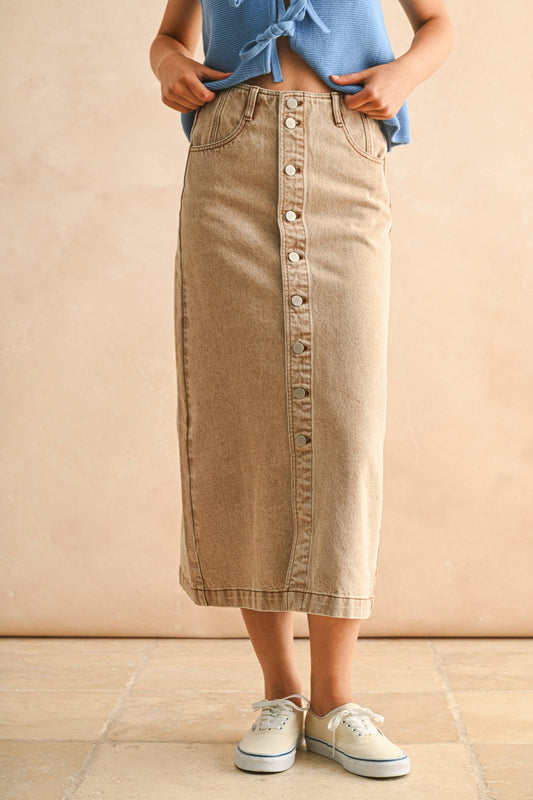 MIOU MUSE - BUTTON FRONT WASHED SKIRT
