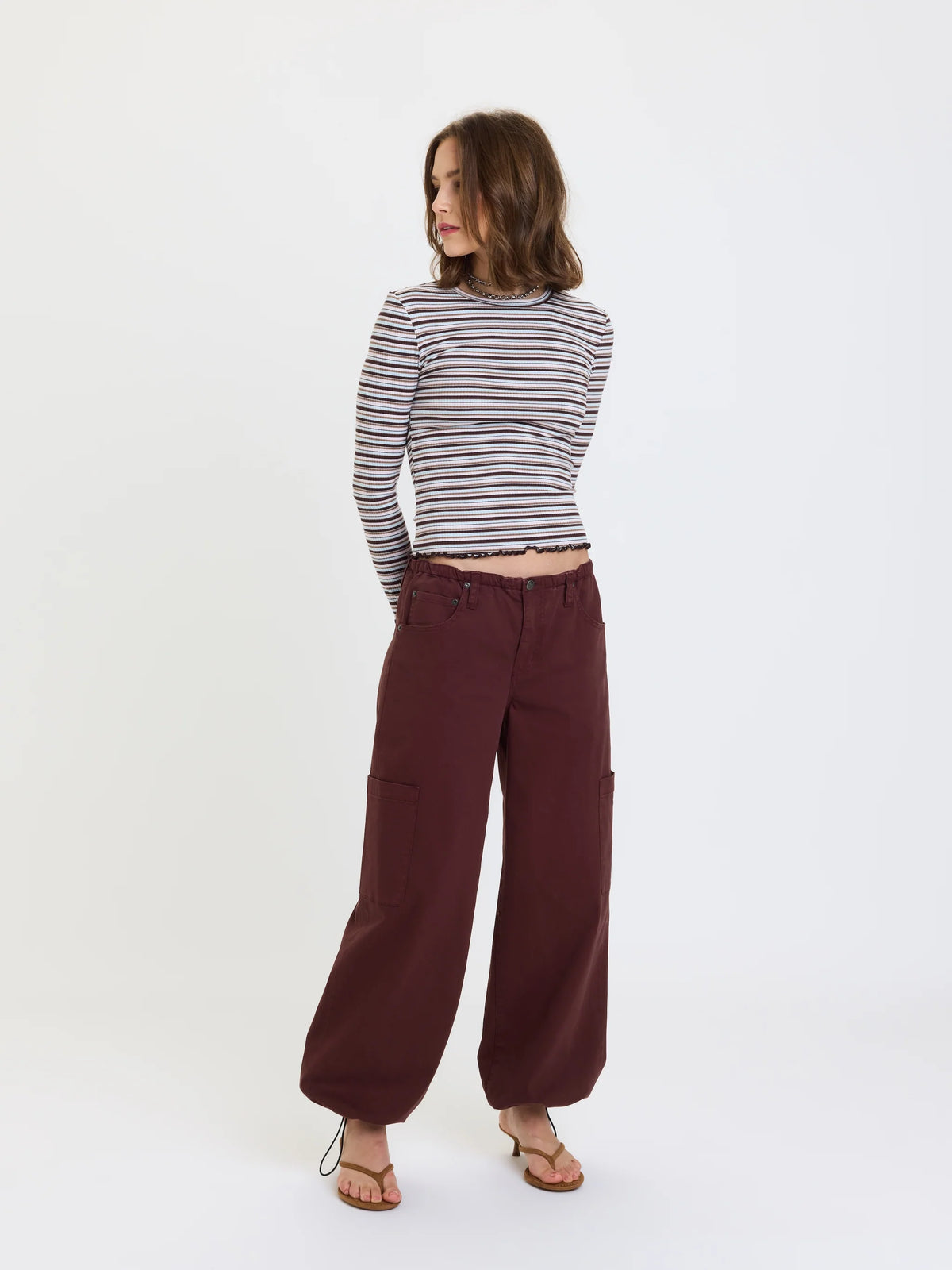 Daze Mirage Mid-Rise Cargo Harem Pants - Cherry Cola