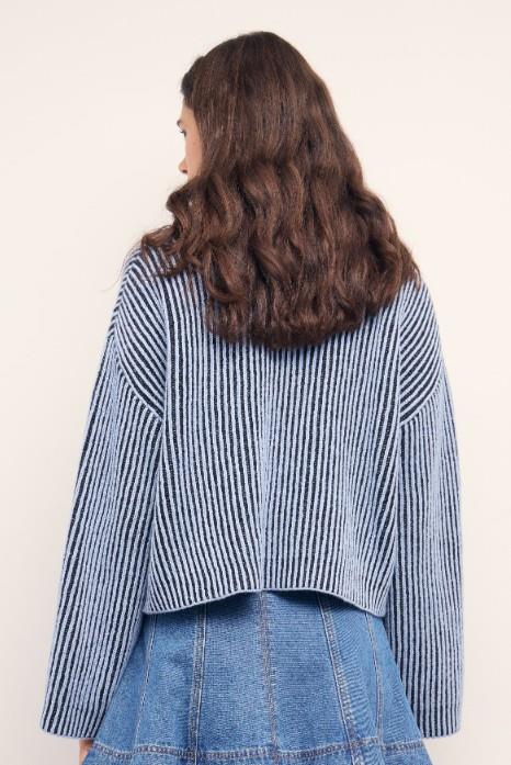 MINKPINK Vera Boxy Knit Sweater Top - Powder Blue / Black
