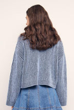 MINKPINK Vera Boxy Knit Sweater Top - Powder Blue / Black