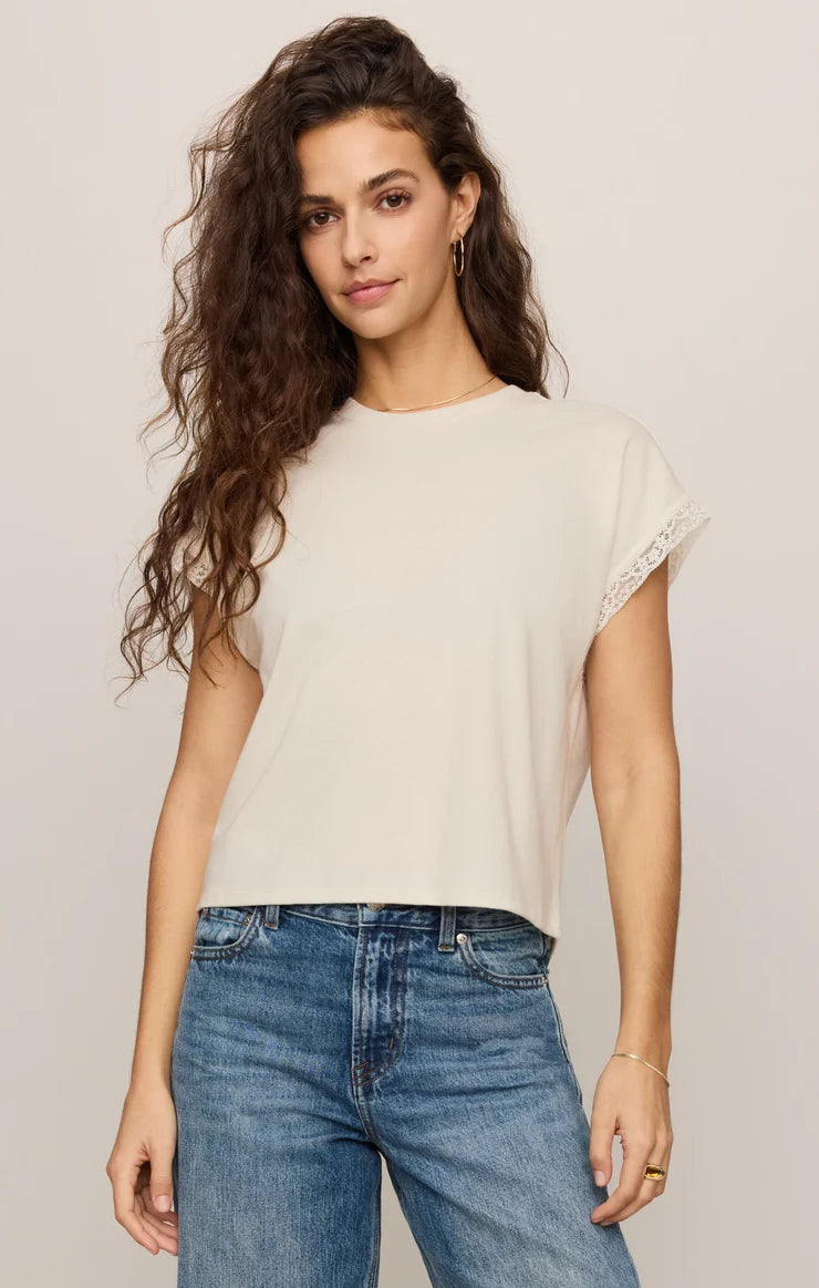 Z Supply Marika Lace Trim Muscle Tee - Cloud