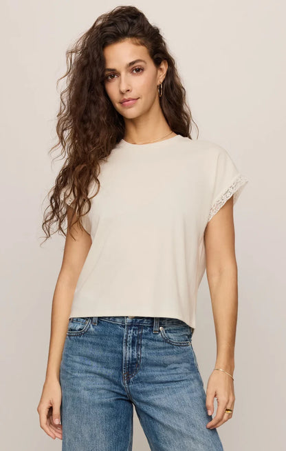 Z Supply Marika Lace Trim Muscle Tee - Cloud