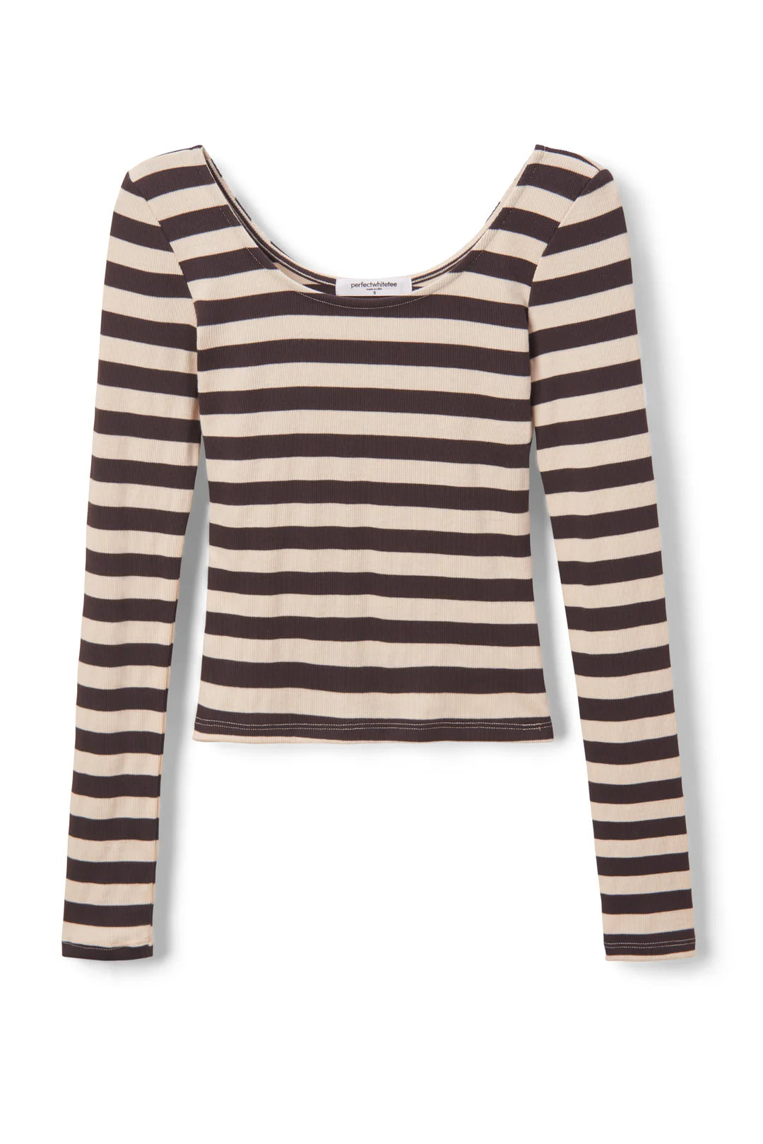 perfectwhitetee anya ribbed scoop neck top - mocha stripe