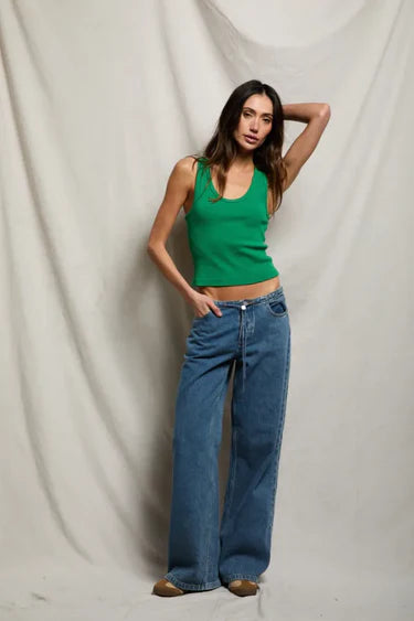 perfectwhitetee - blondie rib tank -  grass green