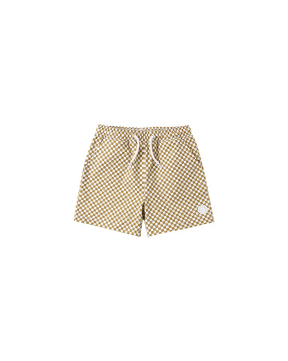 RYLEE + CRU BOYS BOARDSHORT - OCRE CHECK