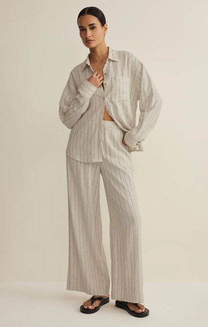 Z Supply Alfie Linen Striped Button Up Top