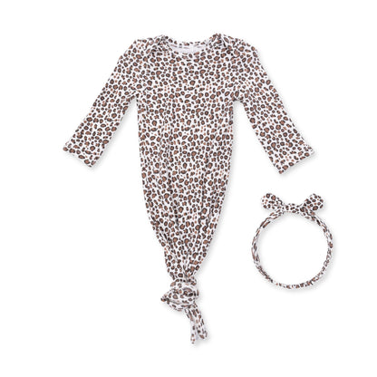 Angel Dear - Leopard Rib - Knotted Gown and Knot Headband