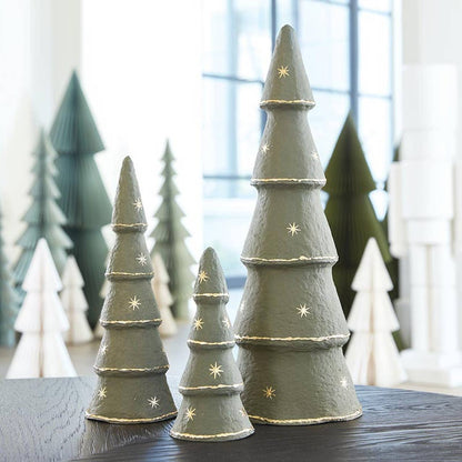 Santa Barbara Design Studio by Creative Brands - Paper-Mache Tree - Forest Fog Gold Stars - Set of 3