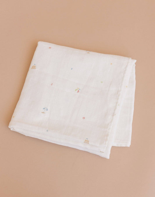 The Blueberry Hill - Muslin Swaddle Beach Baby Organic Sand Castle Ocean Fish