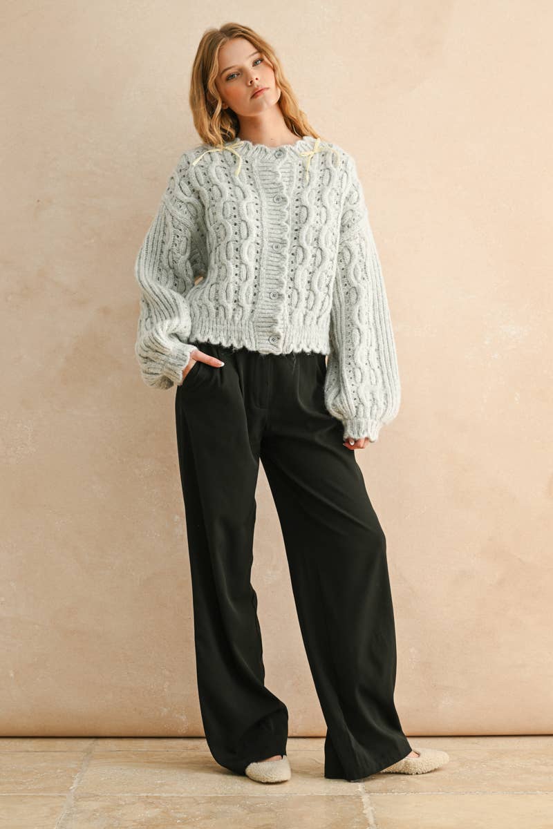 MIOU MUSE - SCALLOP EDGE CABLE KNIT CARDIGAN