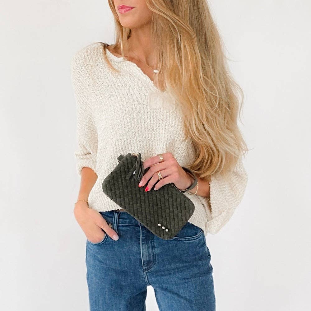 Pretty Simple - Suede Emma Woven Clutch Wristlet