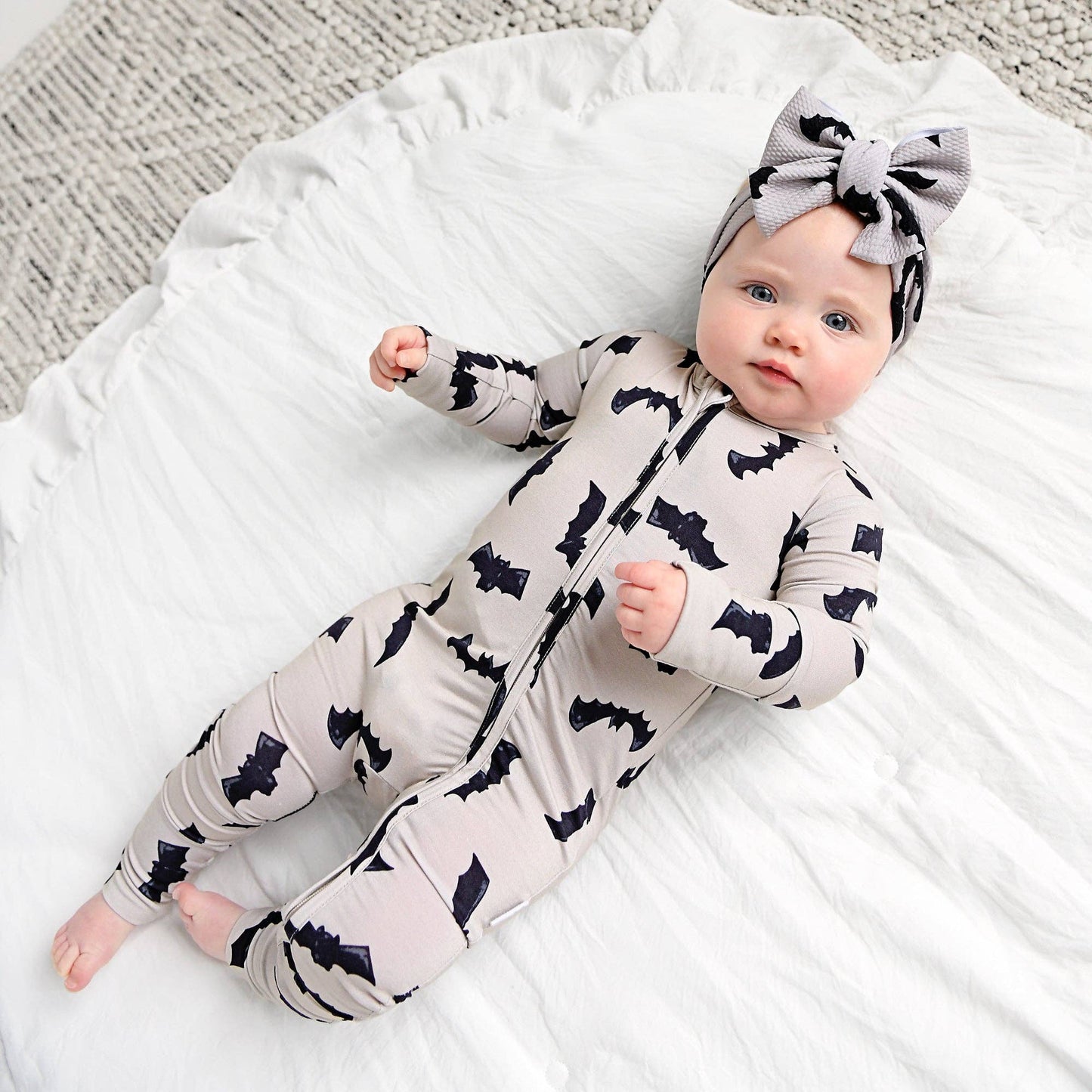 Gigi and Max - Vlad Gray Bats ZIP Bamboo Halloween One-Piece