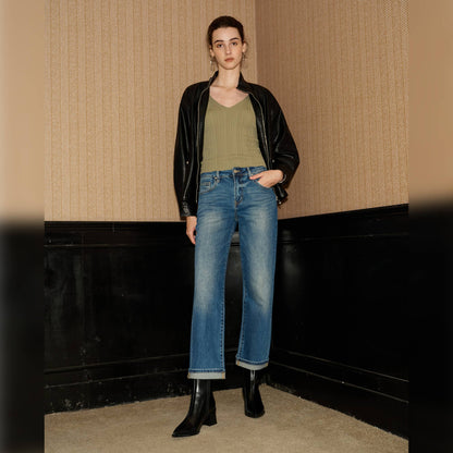 BAYEAS - MID RISE STRAIGHT JEANS WITH FINISHED HEM