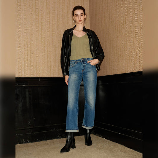 BAYEAS - MID RISE STRAIGHT JEANS WITH FINISHED HEM