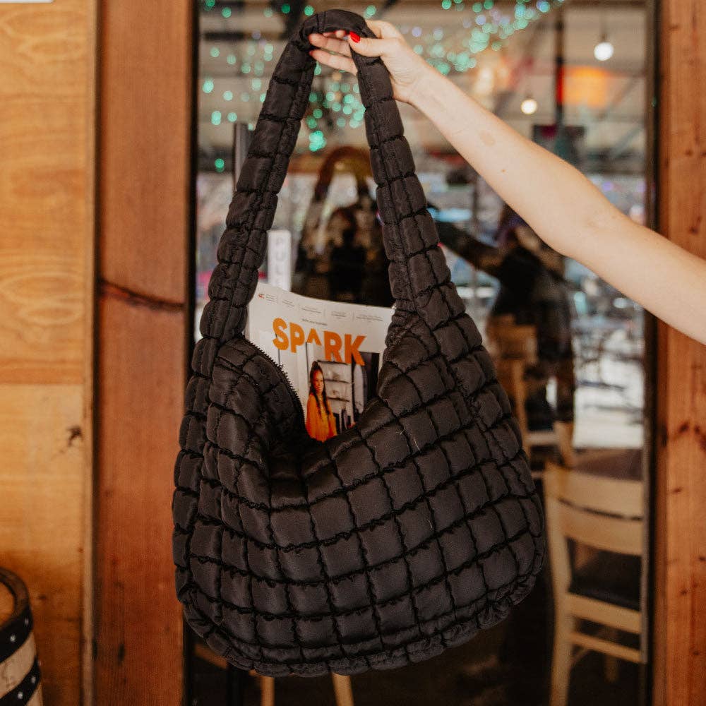 Katydid - Black Oversized Quilted Hobo Tote Bag