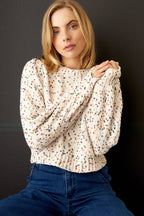 En Crème - Puffed Sleeve Cropped Confetti Sweater