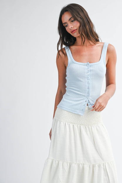Sarah Pointelle Button Front Cami Tank - Multiple Color Options