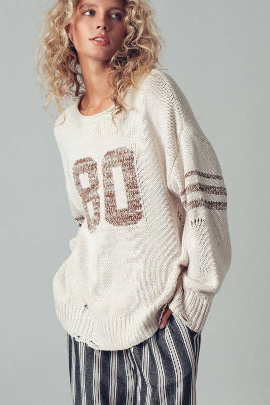 Urban Daizy - Varsity 80 Distressed Knit Pullover