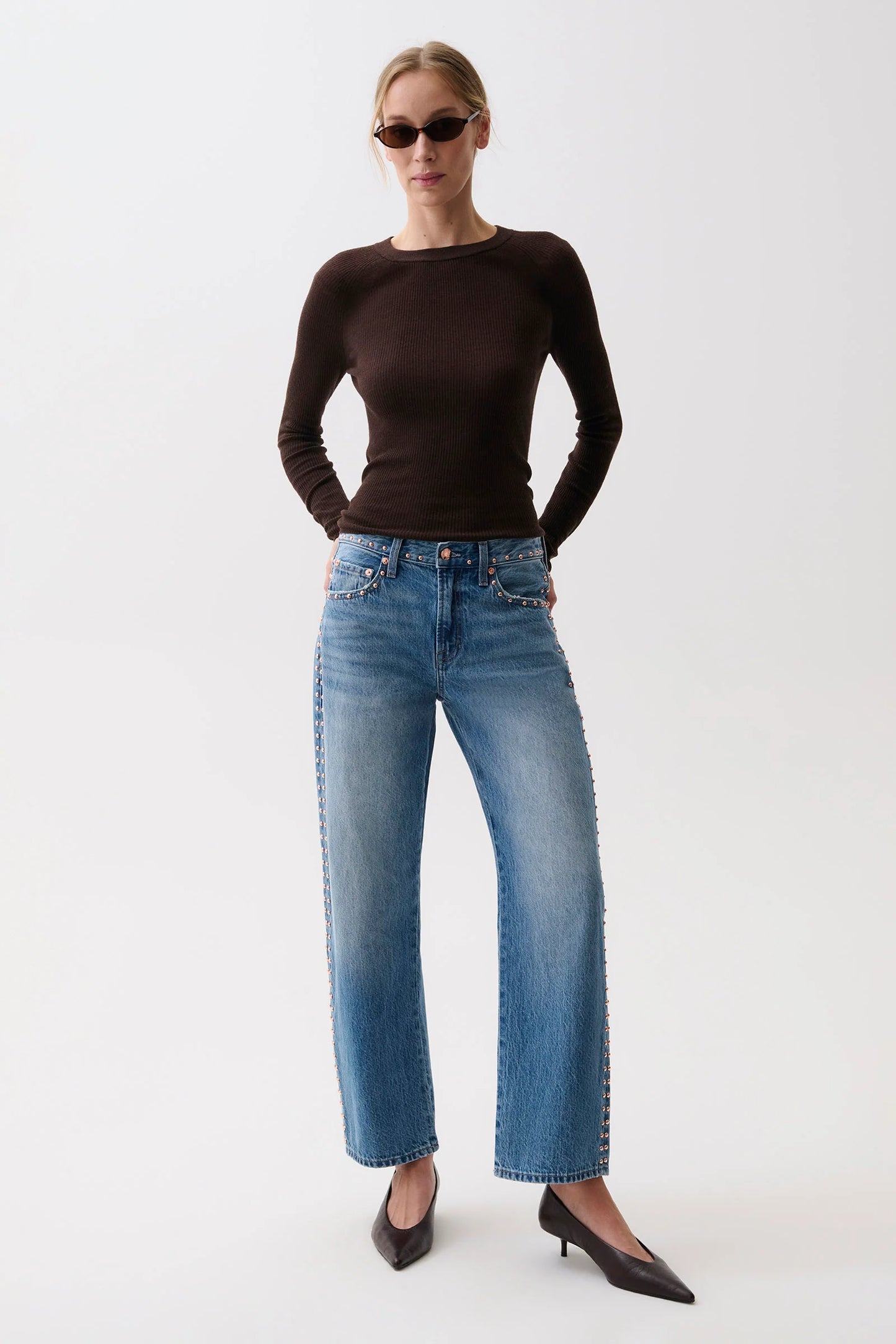 Pistola Lexi Mid-Rise Bowed Straight Jeans - Star Studded