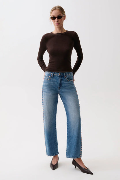Pistola Lexi Mid-Rise Bowed Straight Jeans - Star Studded