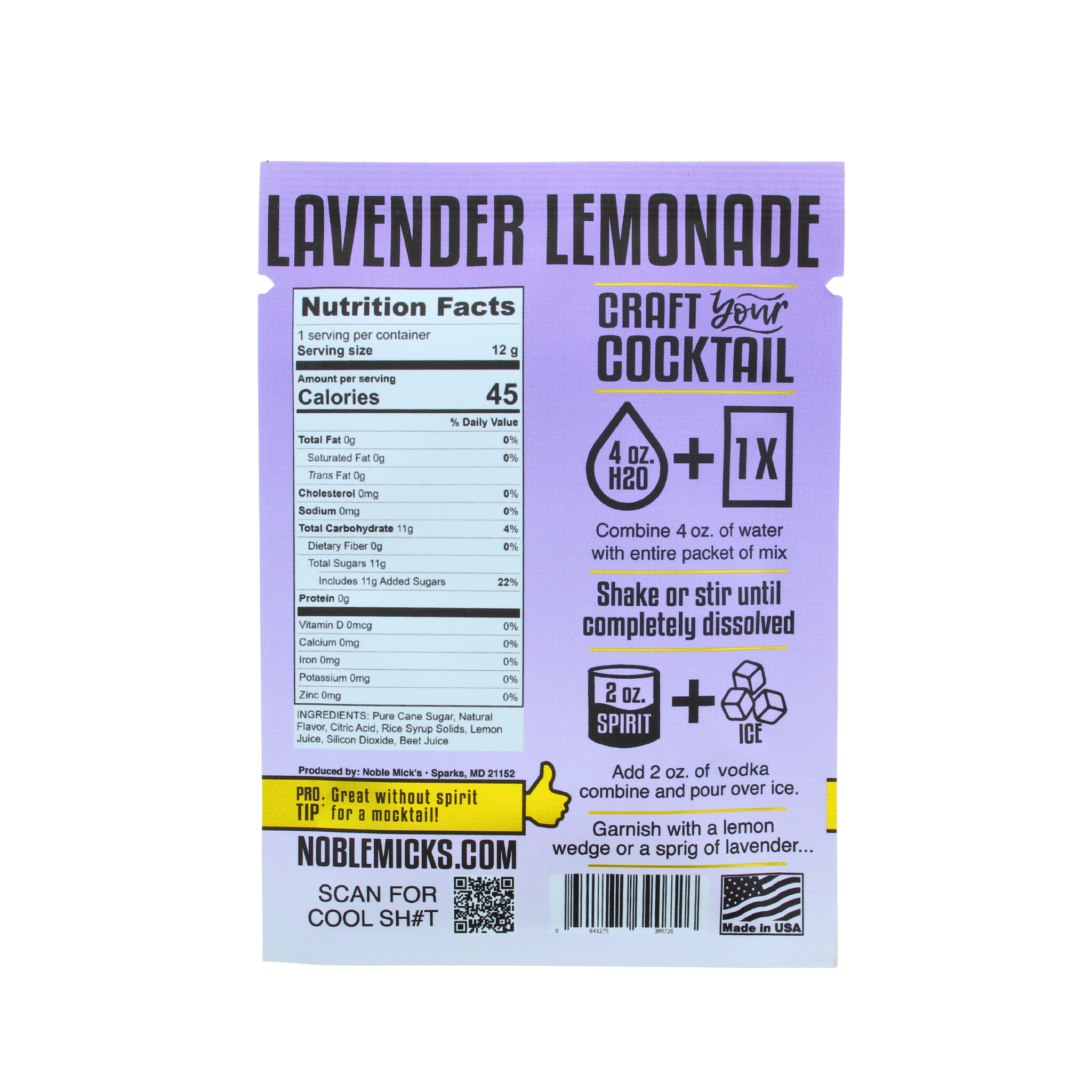 NOBLE MICK'S - Single Serve Craft Cocktails - Lavender Lemonade Single Serve Craft Cocktail