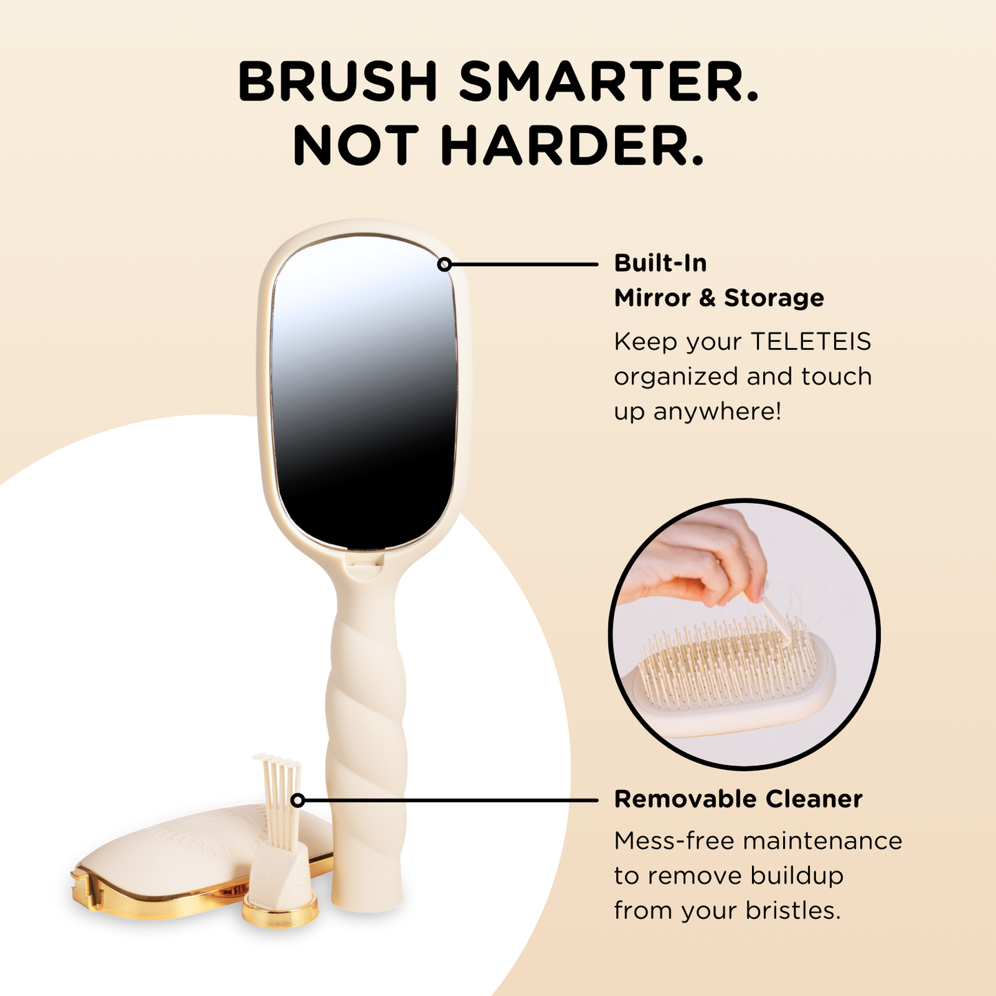 TELETIES - Detangler Hair Brush for Fine Hair - Tan