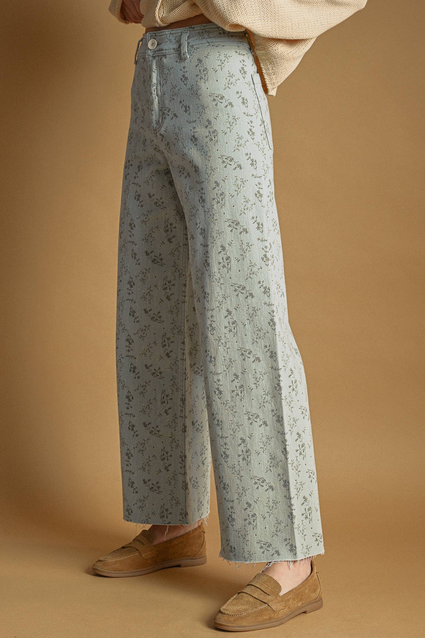 Tessa Floral Print Pants - Toasted Vanilla