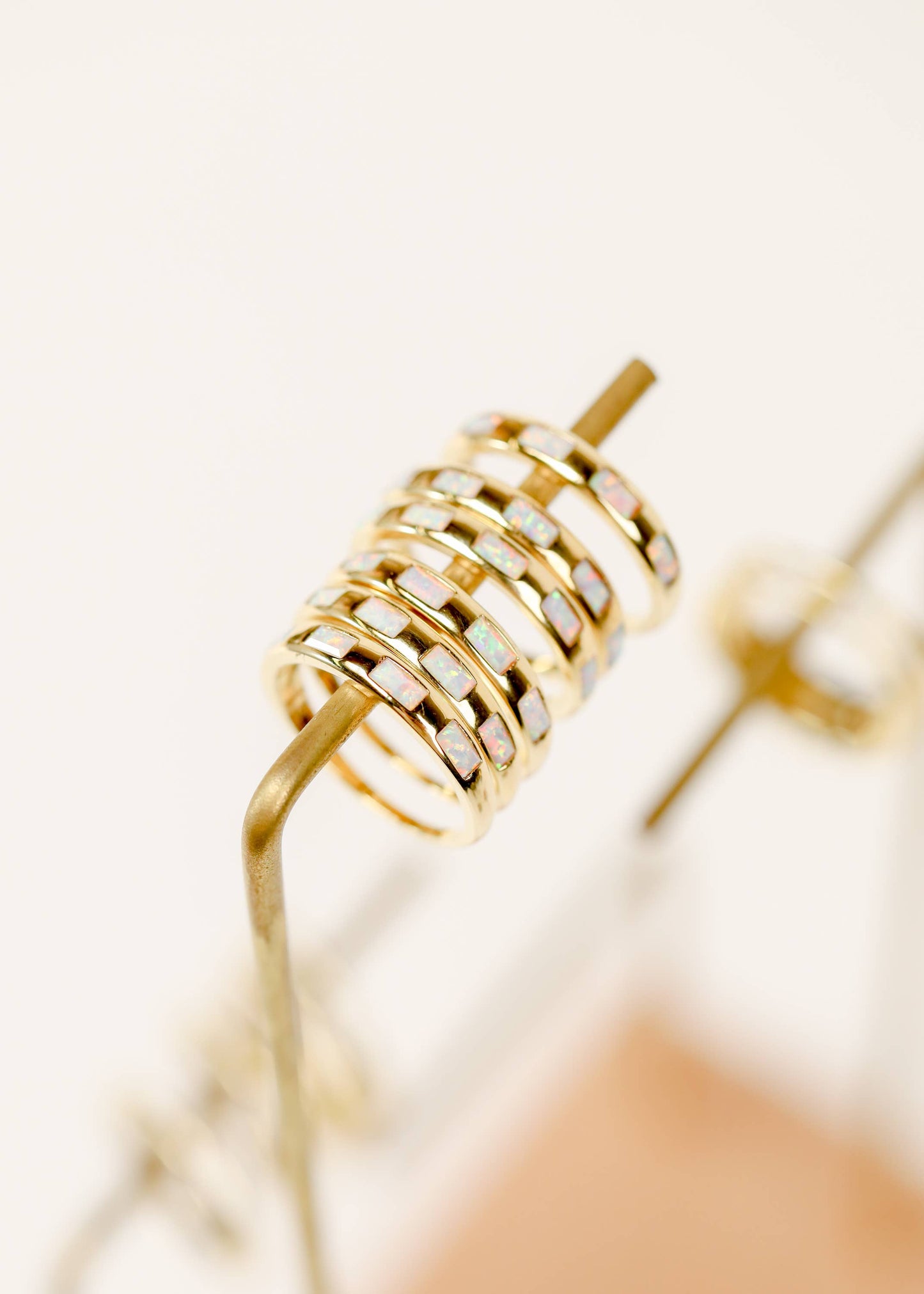 JaxKelly - Gold Rings -  White Opal Inset Baguette