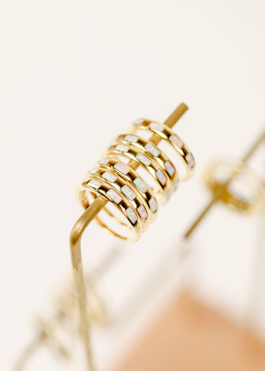 JaxKelly - Gold Rings -  White Opal Inset Baguette