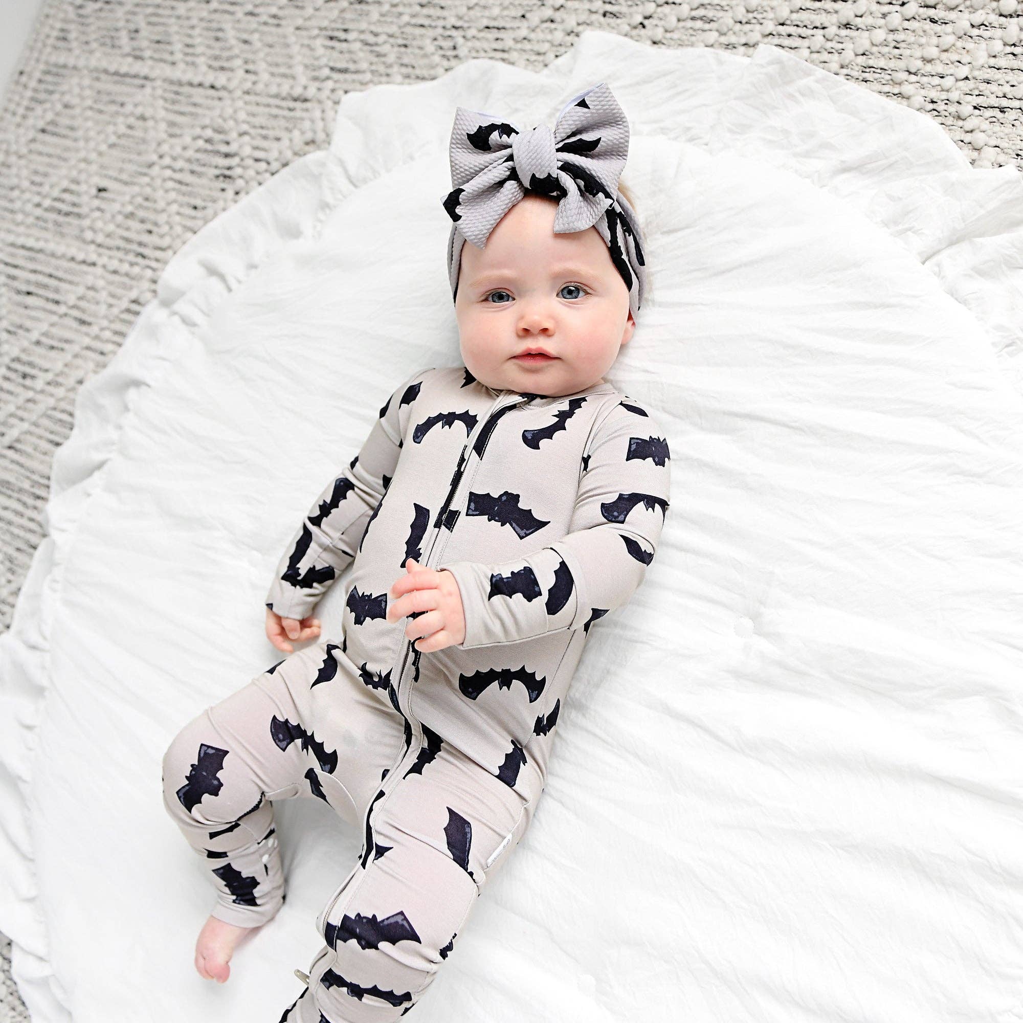Gigi and Max - Vlad Gray Bats ZIP Bamboo Halloween One-Piece
