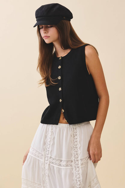 Camille Button Front Knit Vest Top