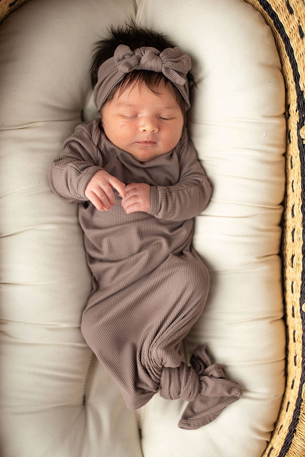 Three Little Tots - Cocoa Brown Ribbed Knotted Newborn Baby Gown sleepwear